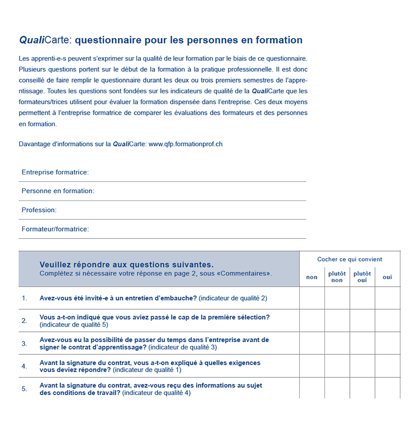 QualiCarte: questionnaire pour les personnes en formation