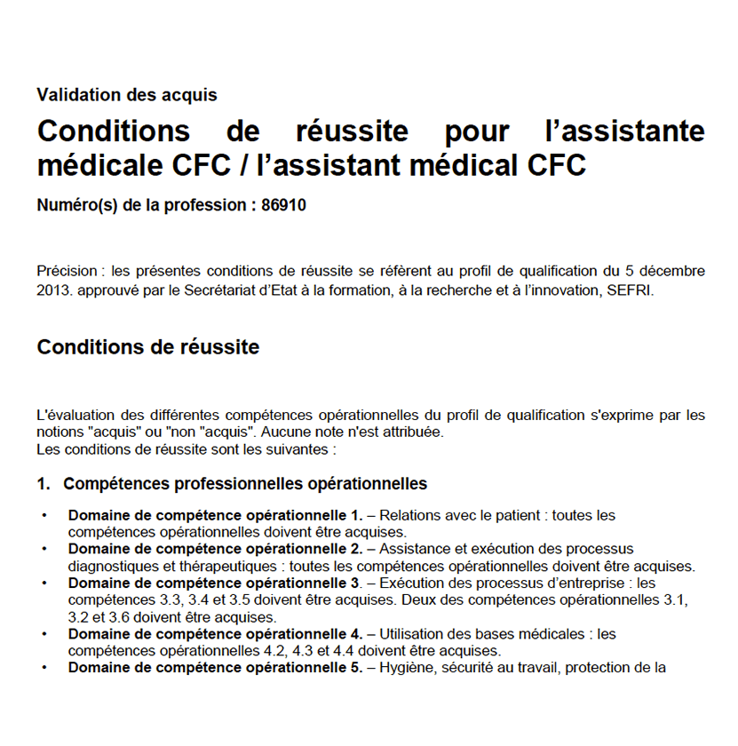 Conditions de réussite por l'Am CFC